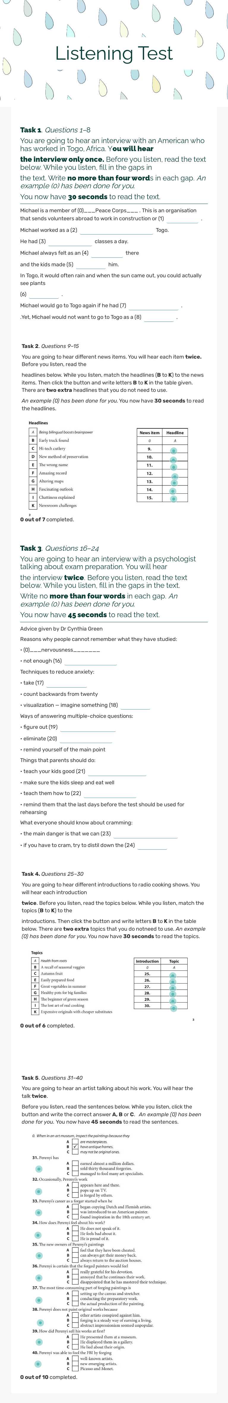 Listening Test Grade 12 worksheet preview