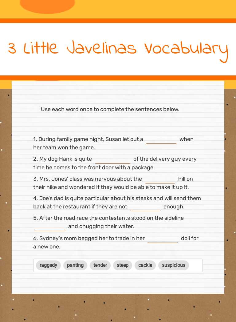 3 Little Javelinas Vocabulary worksheet preview image