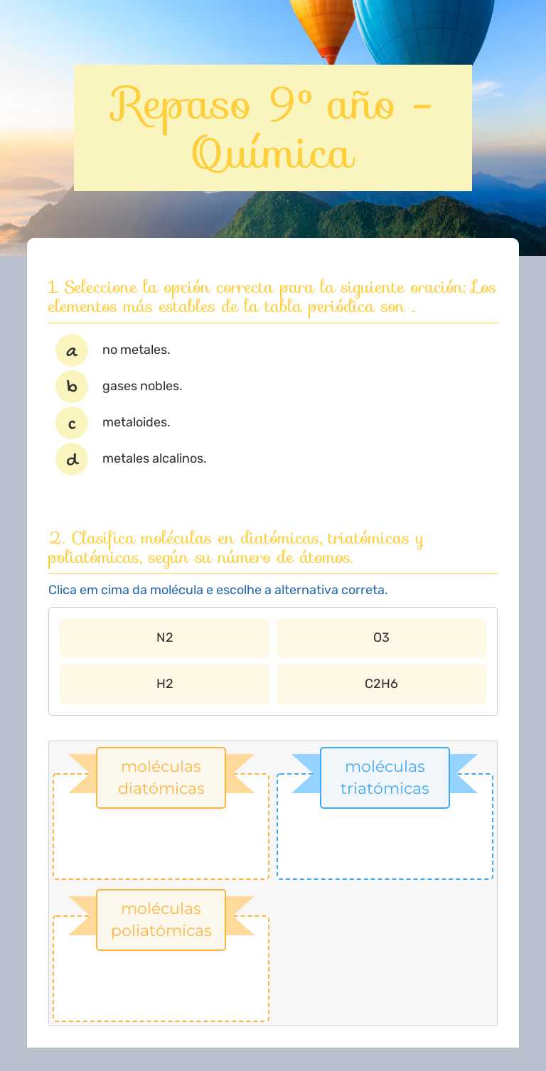 Repaso 9º año - Química worksheet preview image