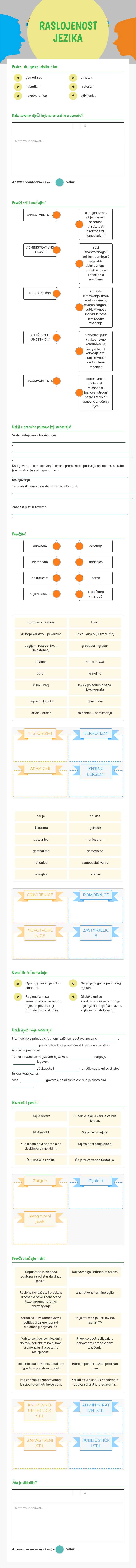 RASLOJENOST JEZIKA Grade 10 worksheet preview