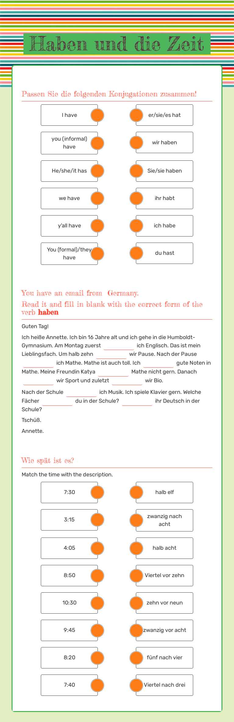 Haben und die Zeit worksheet preview image