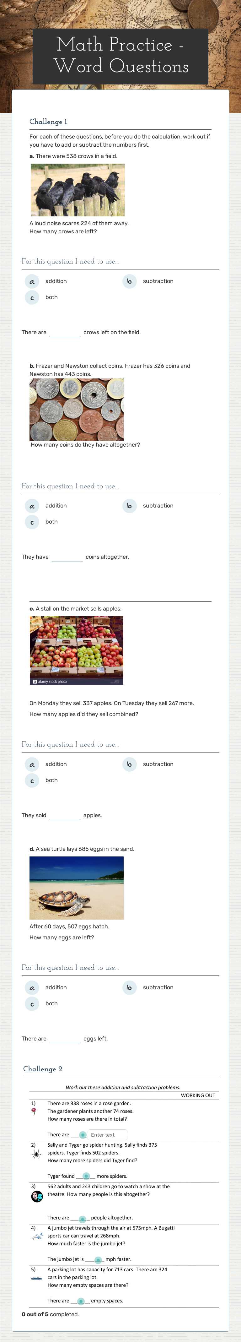 Math Practice - Word Questions worksheet preview image