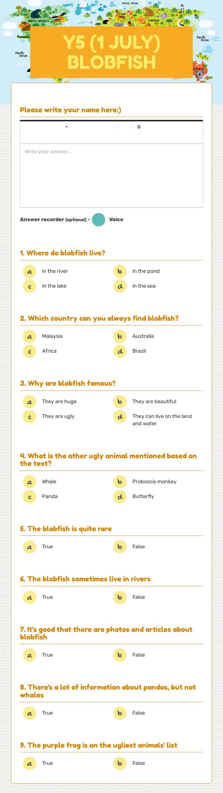 Y5 (1 JULY) BLOBFISH worksheet preview image