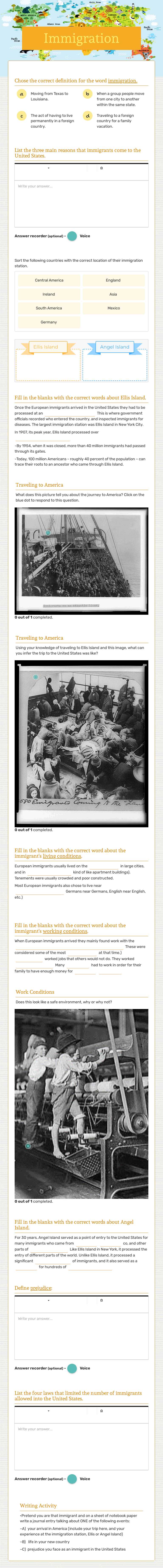 Immigration worksheet preview image