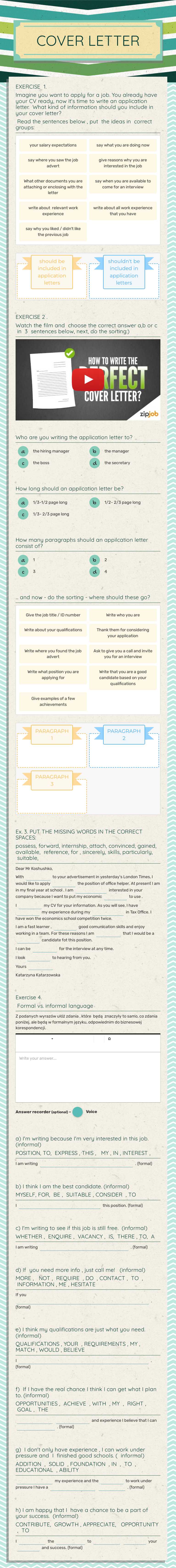 COVER LETTER Grade 6 worksheet preview