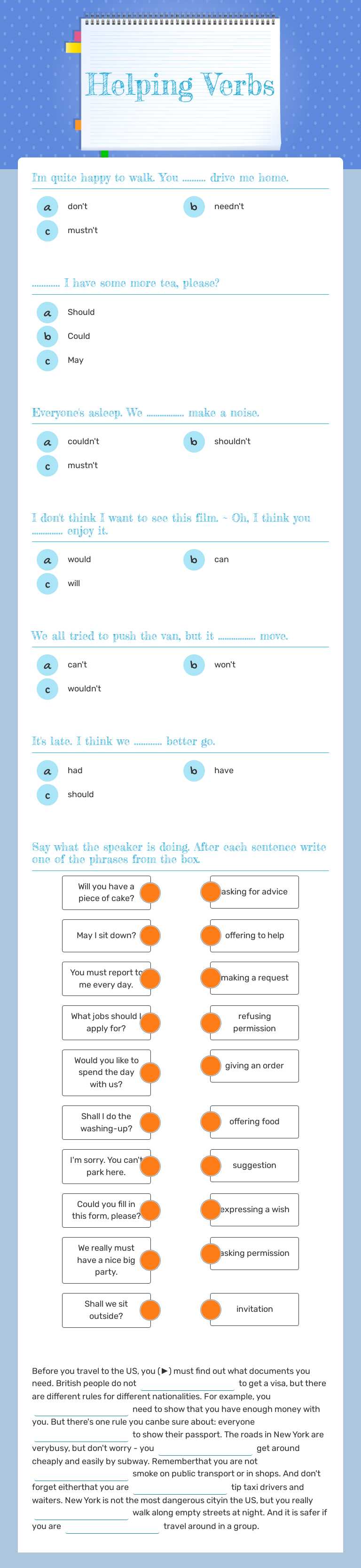 Helping Verbs worksheet preview image