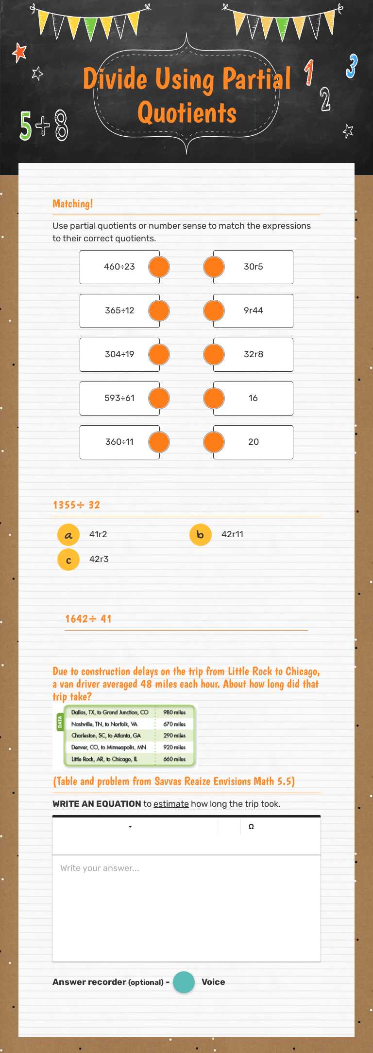 Divide Using Partial Quotients worksheet preview image