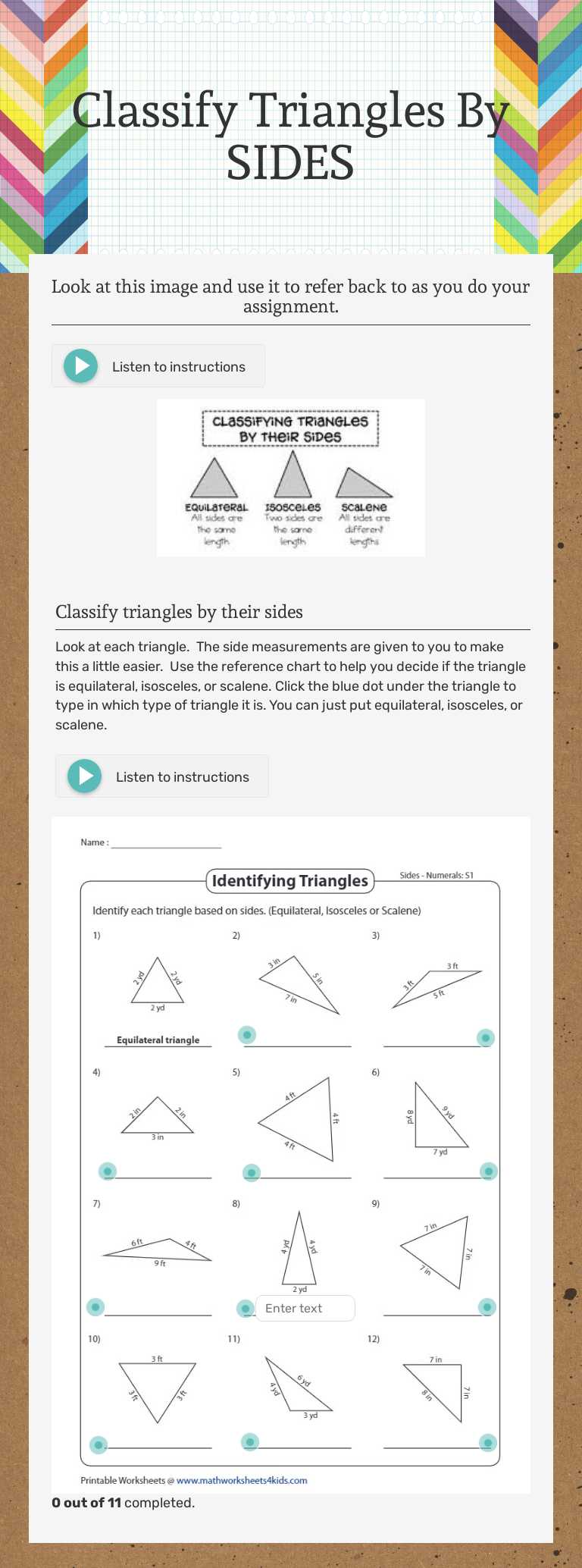Classify Triangles By SIDES worksheet preview image
