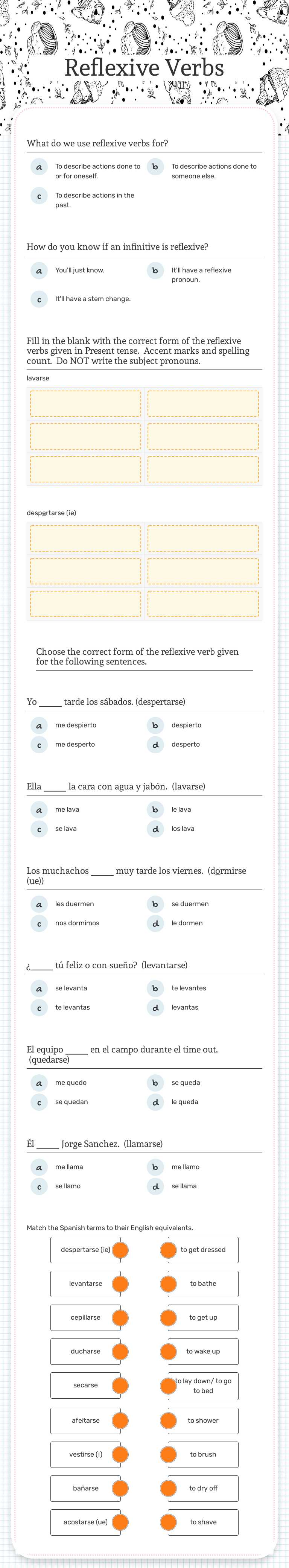 Reflexive Verbs worksheet preview image