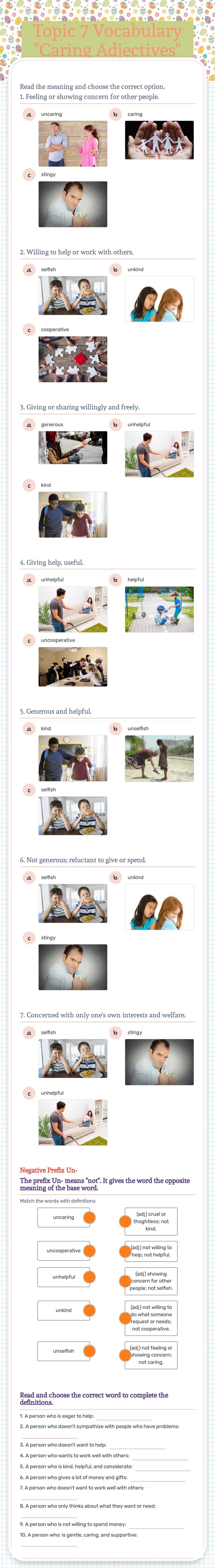 Topic 7  Vocabulary 
"Caring Adjectives" worksheet preview image