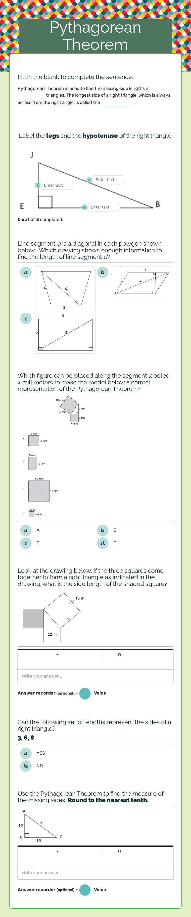 Pythagorean Theorem worksheet preview image