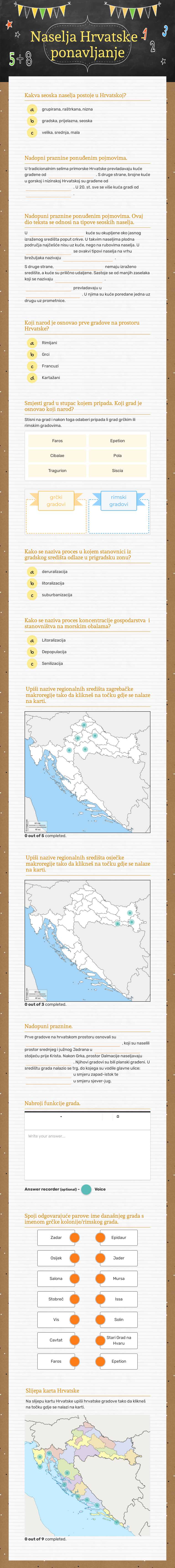 Naselja Hrvatske - ponavljanje worksheet preview image