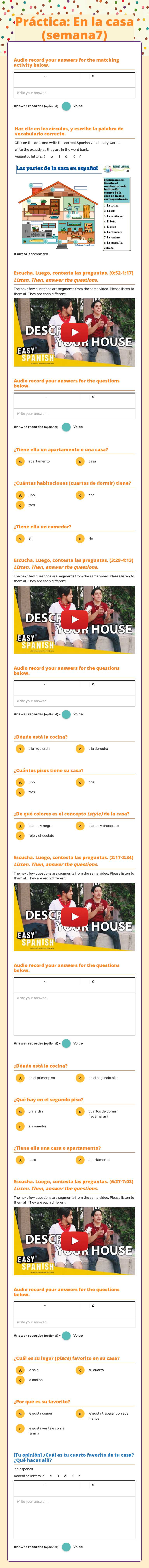 Práctica: En la casa (semana7) Grade 10 worksheet preview