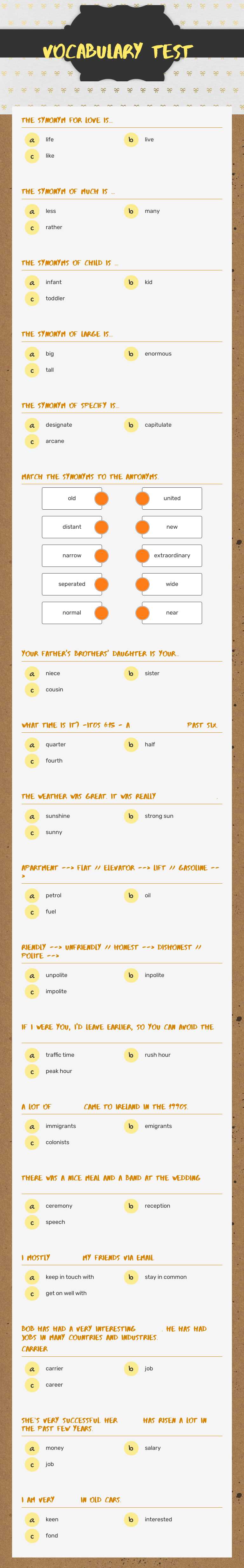 Vocabulary Test worksheet preview image