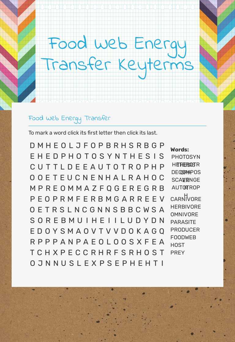 Food Web Energy Transfer Keyterms worksheet preview image