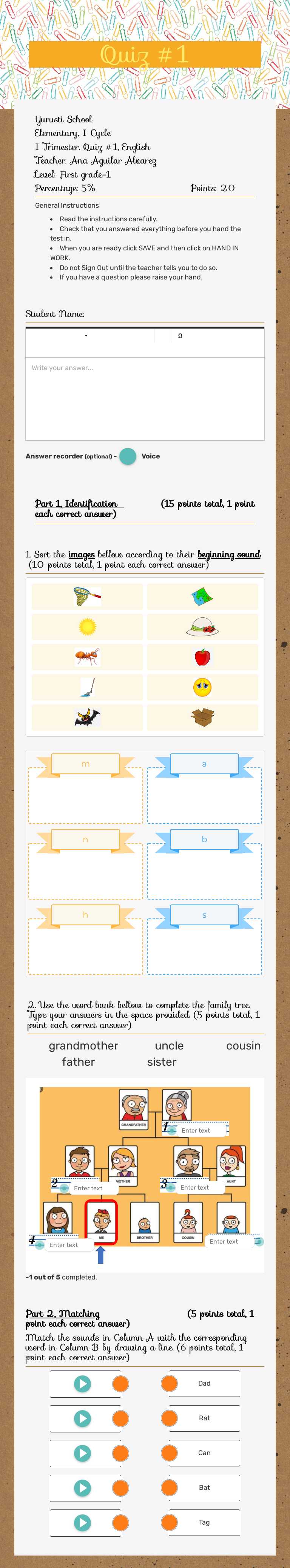 Quiz #1 worksheet preview image