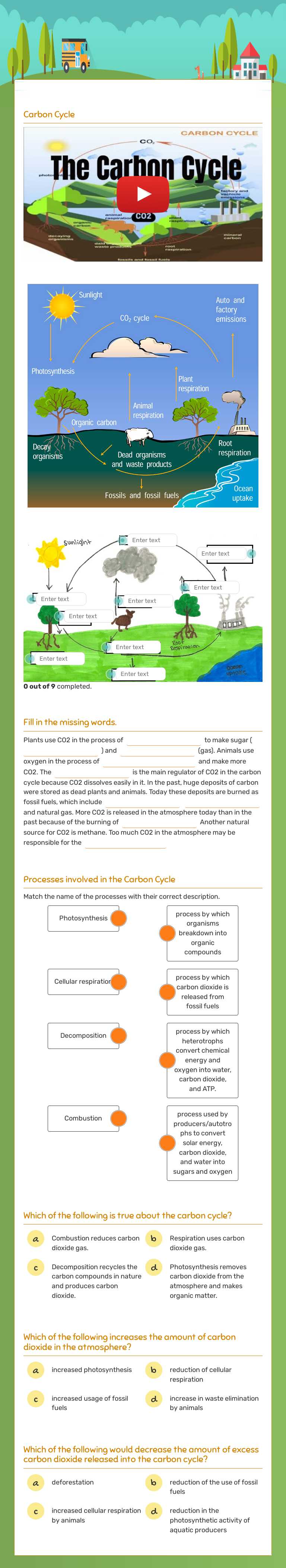 The Carbon Cycle worksheet preview image