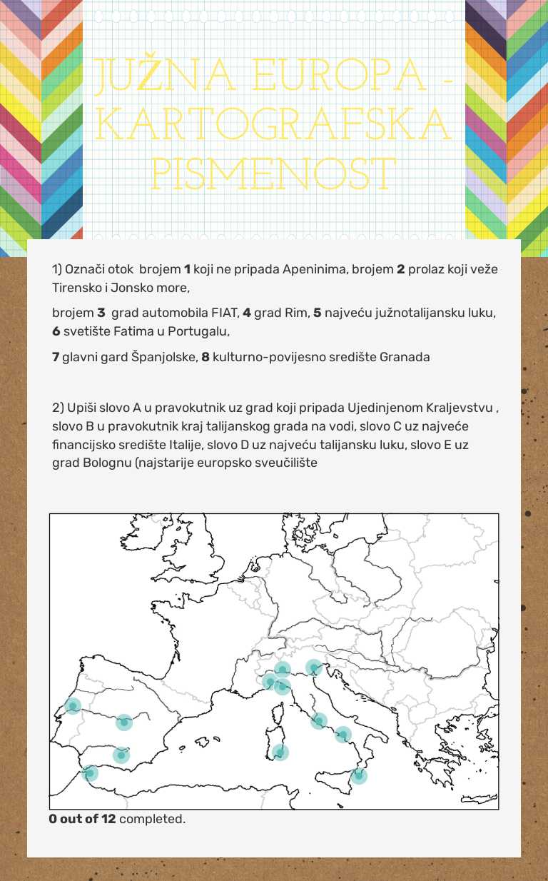 JUŽNA EUROPA - KARTOGRAFSKA PISMENOST worksheet preview image