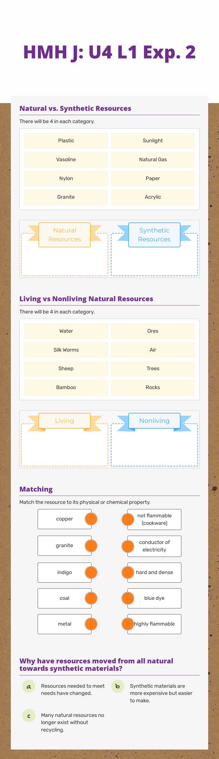 HMH J: U4 L1 Exp. 2 Grade 8 worksheet preview