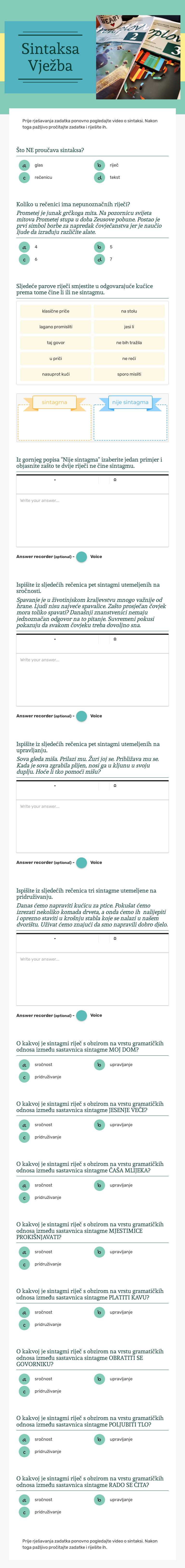 Sintaksa 
Vježba Grade 9 worksheet preview