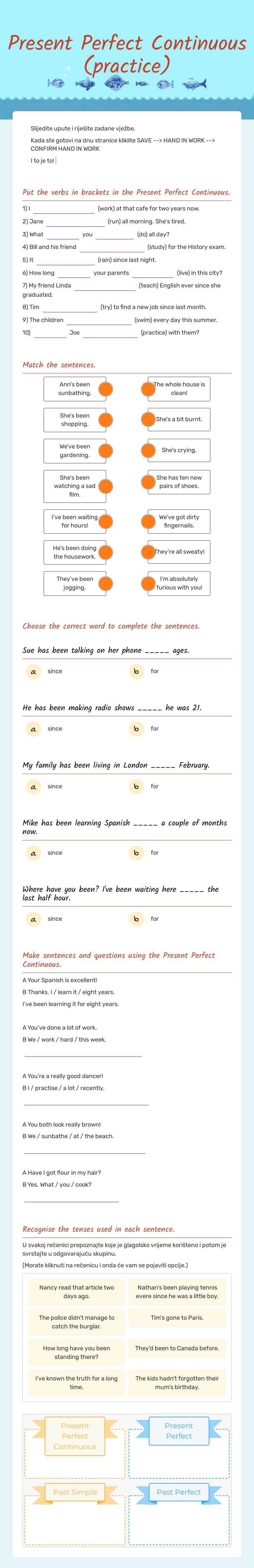 Present Perfect Continuous (practice) worksheet preview image