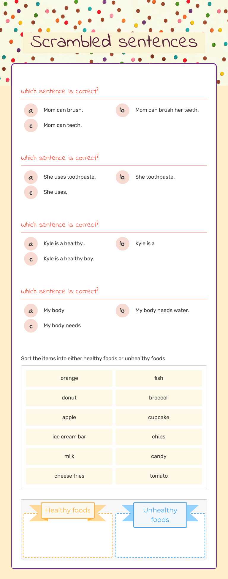 Scrambled sentences worksheet preview image