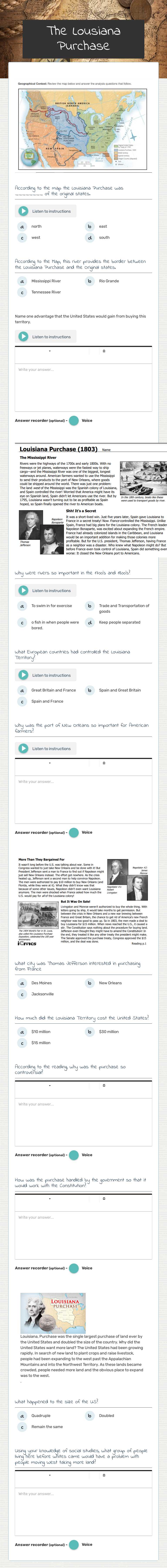 The Lousiana Purchase worksheet preview image