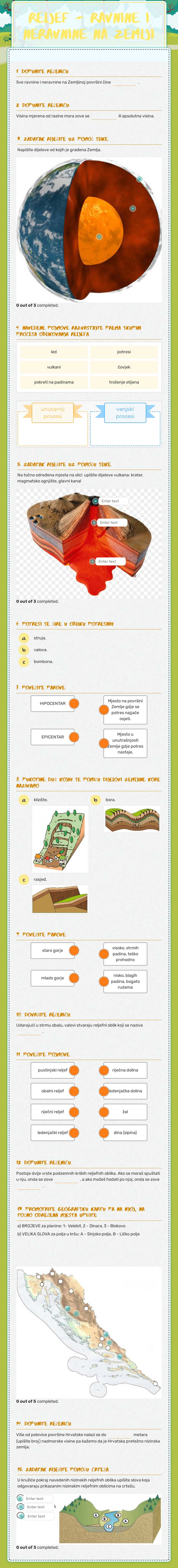 Reljef - ravnine i neravnine na Zemlji worksheet preview image