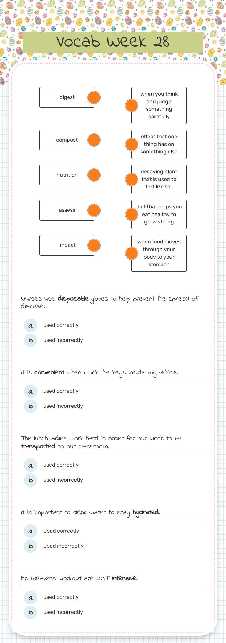 Vocab Week 28 worksheet preview image