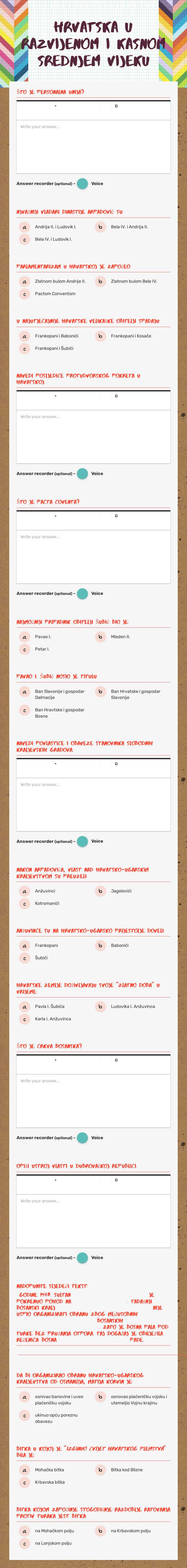 Hrvatska u razvijenom i kasnom srednjem vijeku Grade 10 worksheet preview
