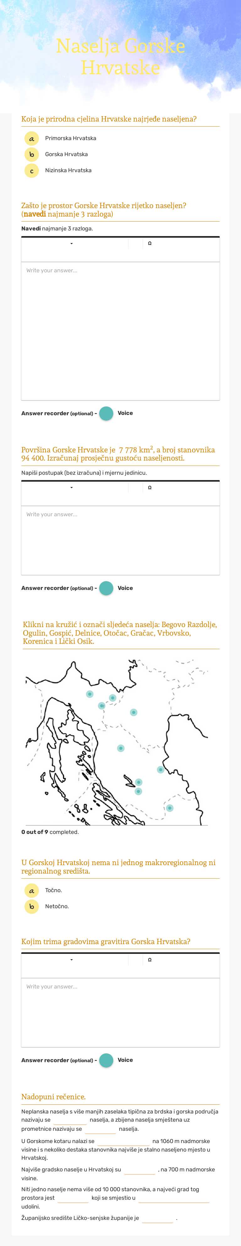 Naselja Gorske Hrvatske Grade 8 worksheet preview