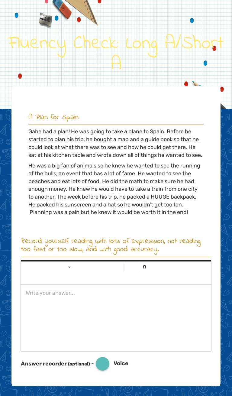 Fluency Check: Long A/Short A worksheet preview image