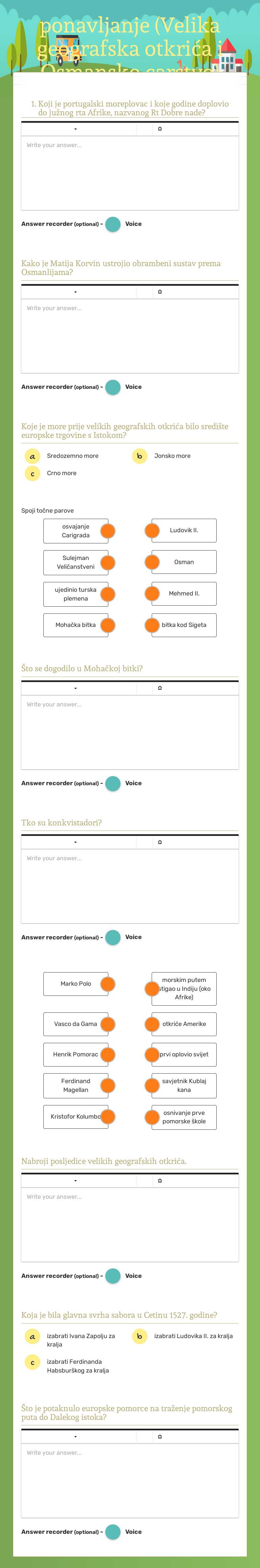 ponavljanje (Velika geografska otkrića i  Osmansko carstvo) Grade 6 worksheet preview