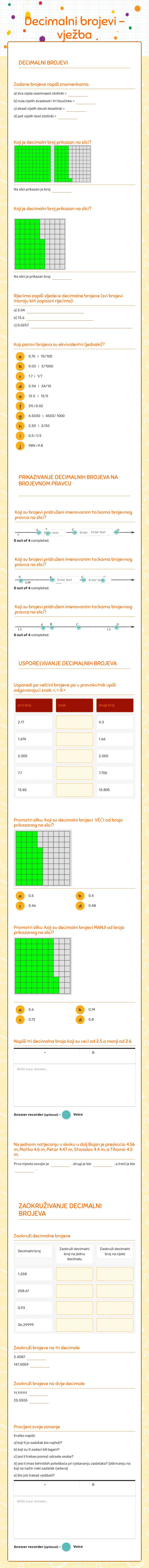 Decimalni brojevi - vježba Grade 5 worksheet preview