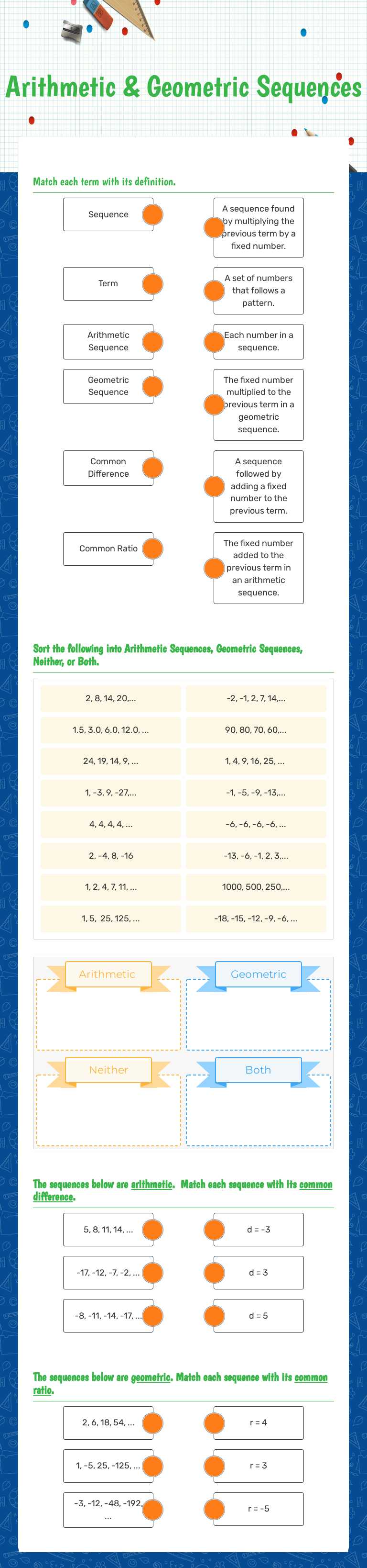 Arithmetic & Geometric Sequences worksheet preview image