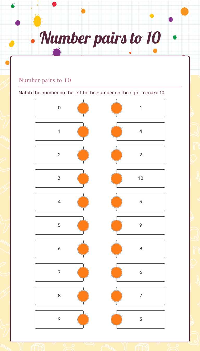Number pairs to 10 Grade 2 worksheet preview