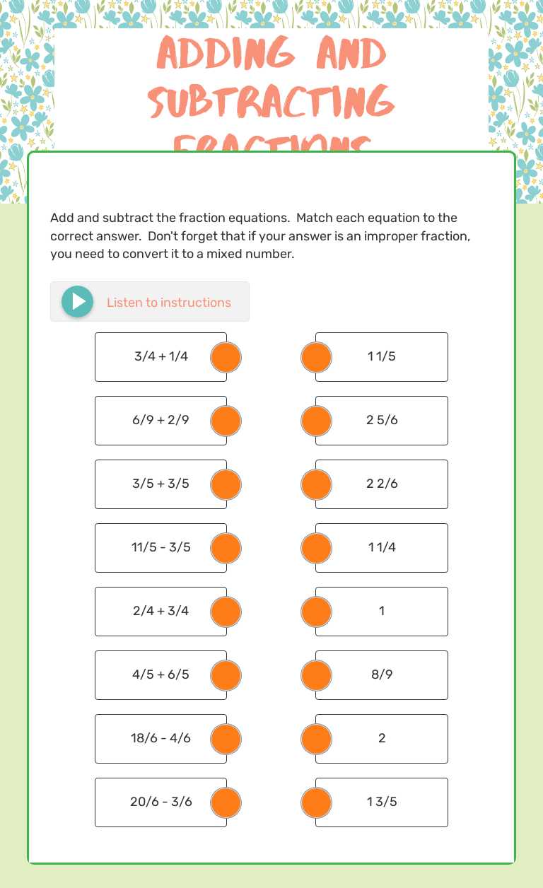 Adding and subtracting Fractions worksheet preview image