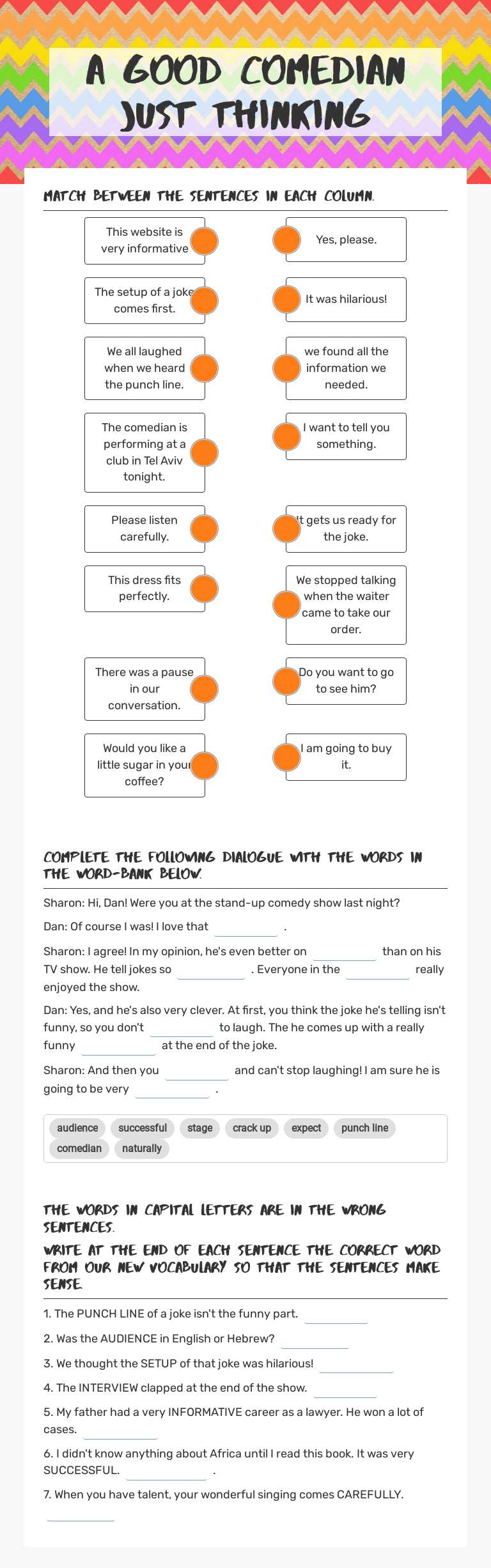 A Good Comedian Just Thinking Grade 8 worksheet preview