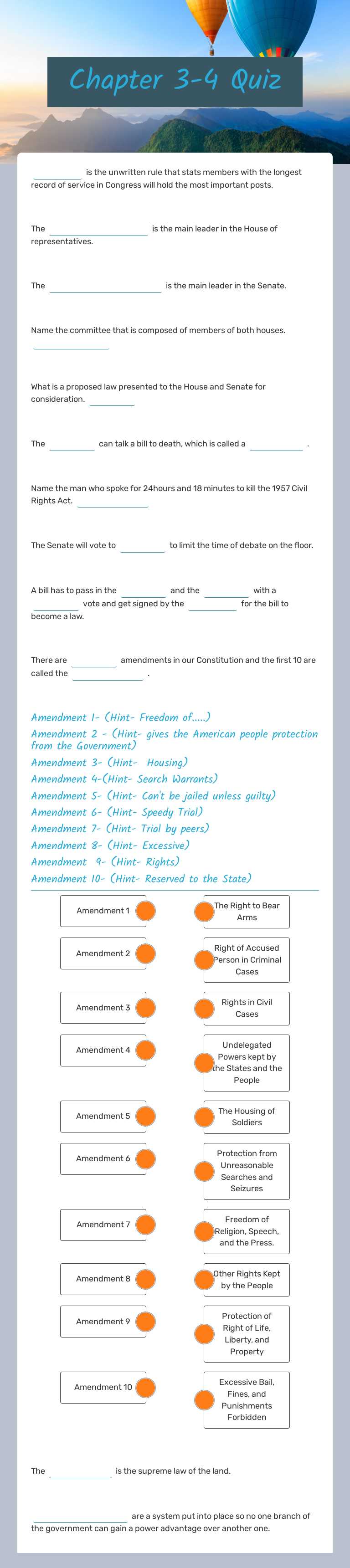 Chapter 3-4 Quiz worksheet preview image