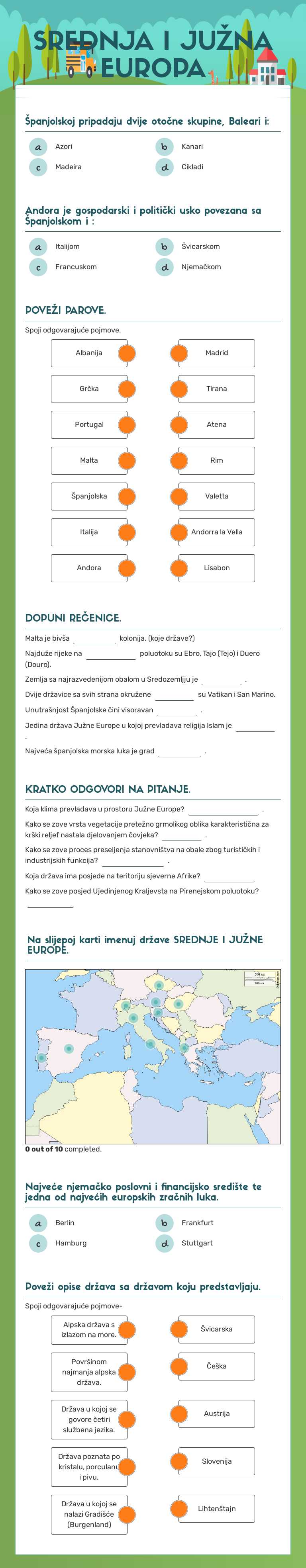 SREDNJA I JUŽNA EUROPA worksheet preview image