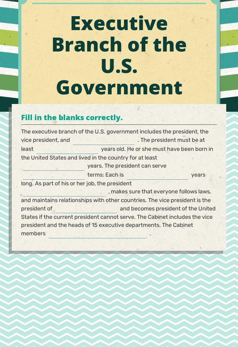 Executive Branch of the U.S. Government worksheet preview image