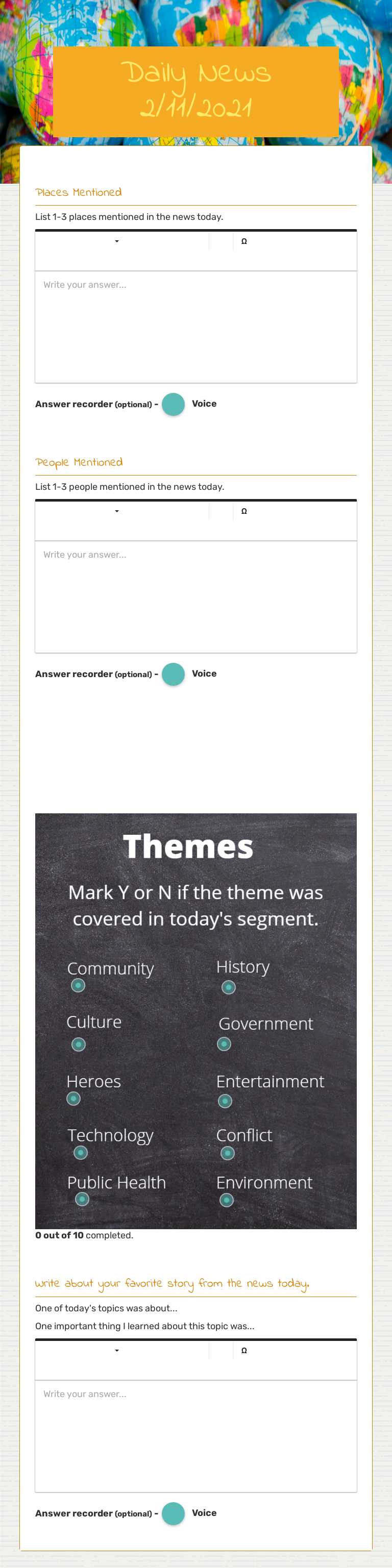 Daily News 2/11/2021 worksheet preview image