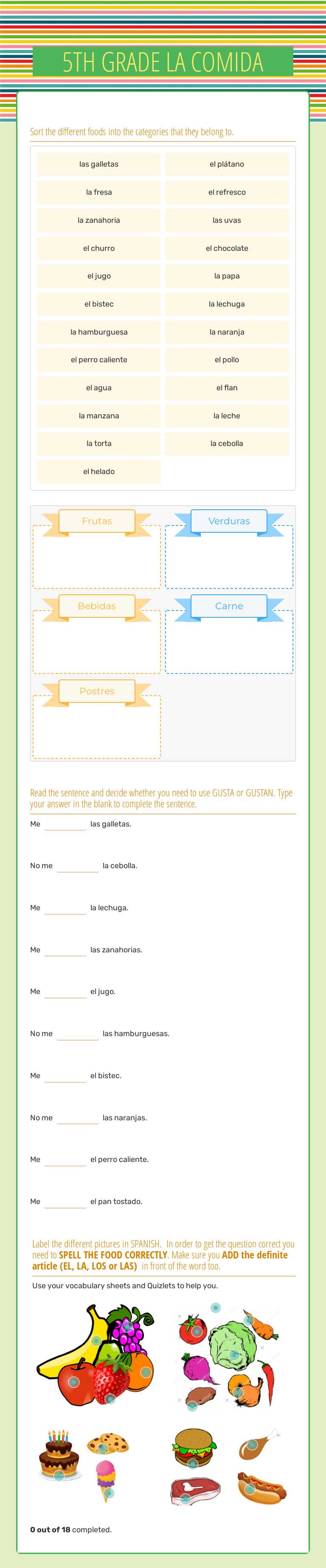 5TH GRADE LA COMIDA worksheet preview image