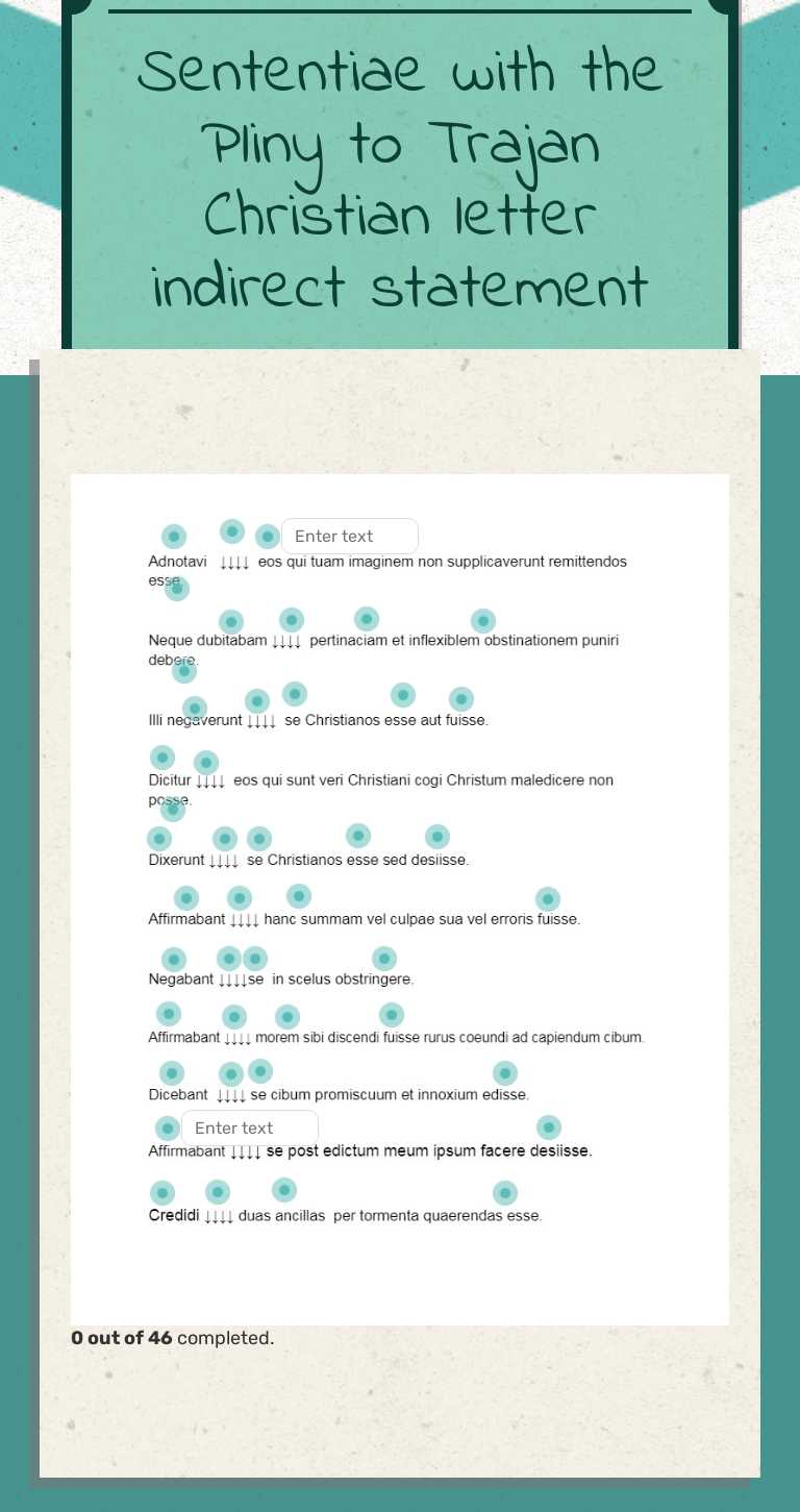Sententiae with the Pliny to Trajan Christian letter indirect statement Grade 11 worksheet preview