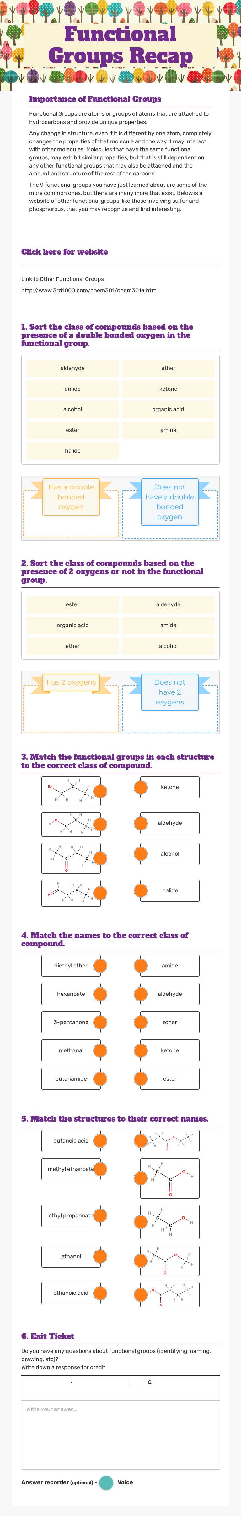 Functional Groups Recap worksheet preview image