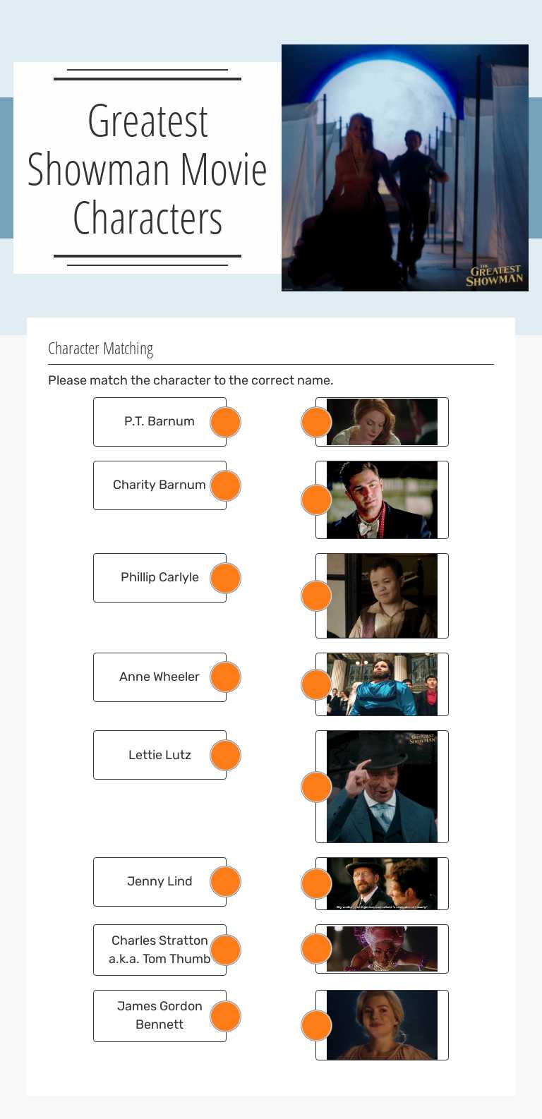 Greatest Showman Movie Characters worksheet preview
