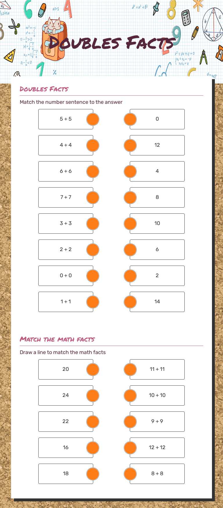 Doubles Facts Grade 1 worksheet preview
