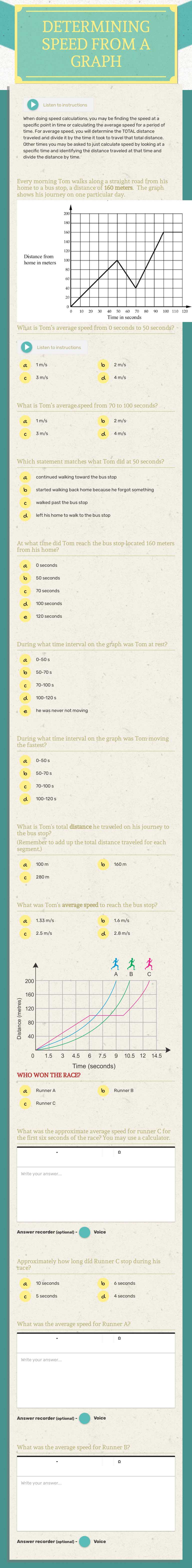 DETERMINING SPEED FROM A GRAPH worksheet preview image
