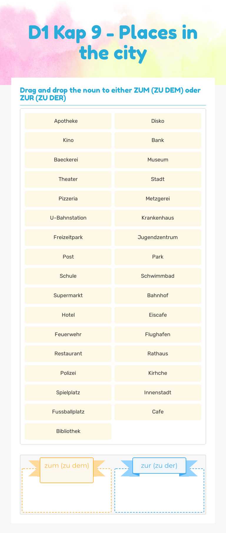 D1 Kap 9 - Places in the city worksheet preview image