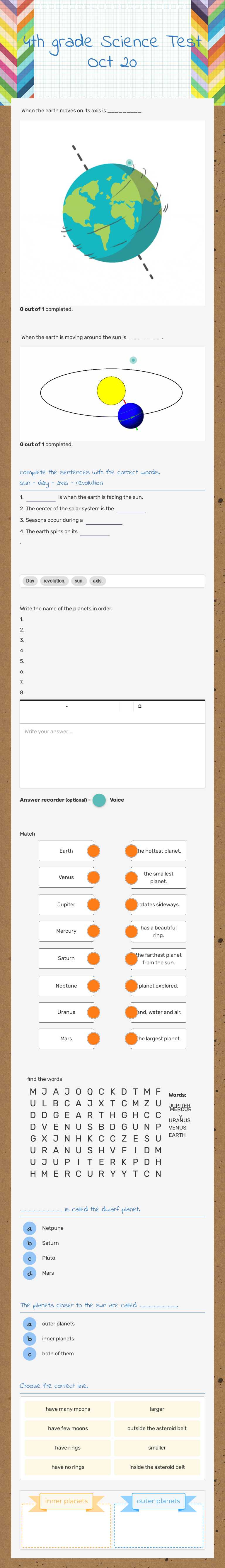 4th grade Science Test Oct 20 worksheet preview image